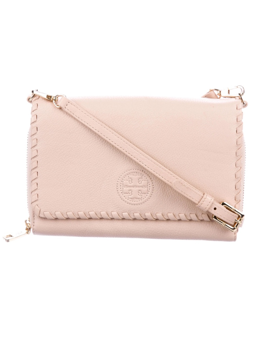 Tory Burch Marion Blush Pink Whipstitch Pebbled Leather Crossbody NWOT